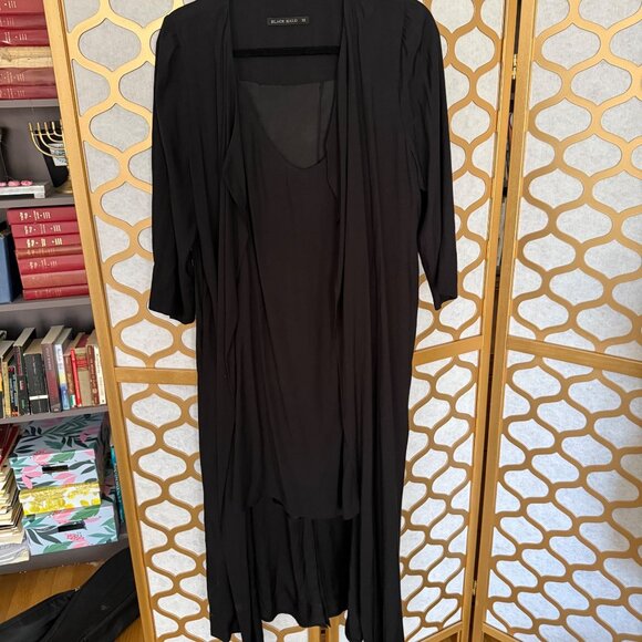 Black Halo Size M Black Mini Slip Dress with 3/4 Sleeve Long Drape Cardigan - Picture 2 of 16